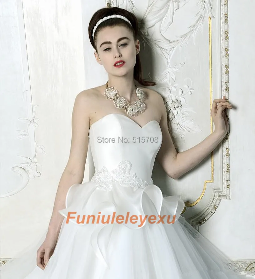 Gorgeous Newest White Wedding Dresses Ball Gown Sweetheart Floor Length Appliqued Tulle Custom Made Organza Bridal Gowns