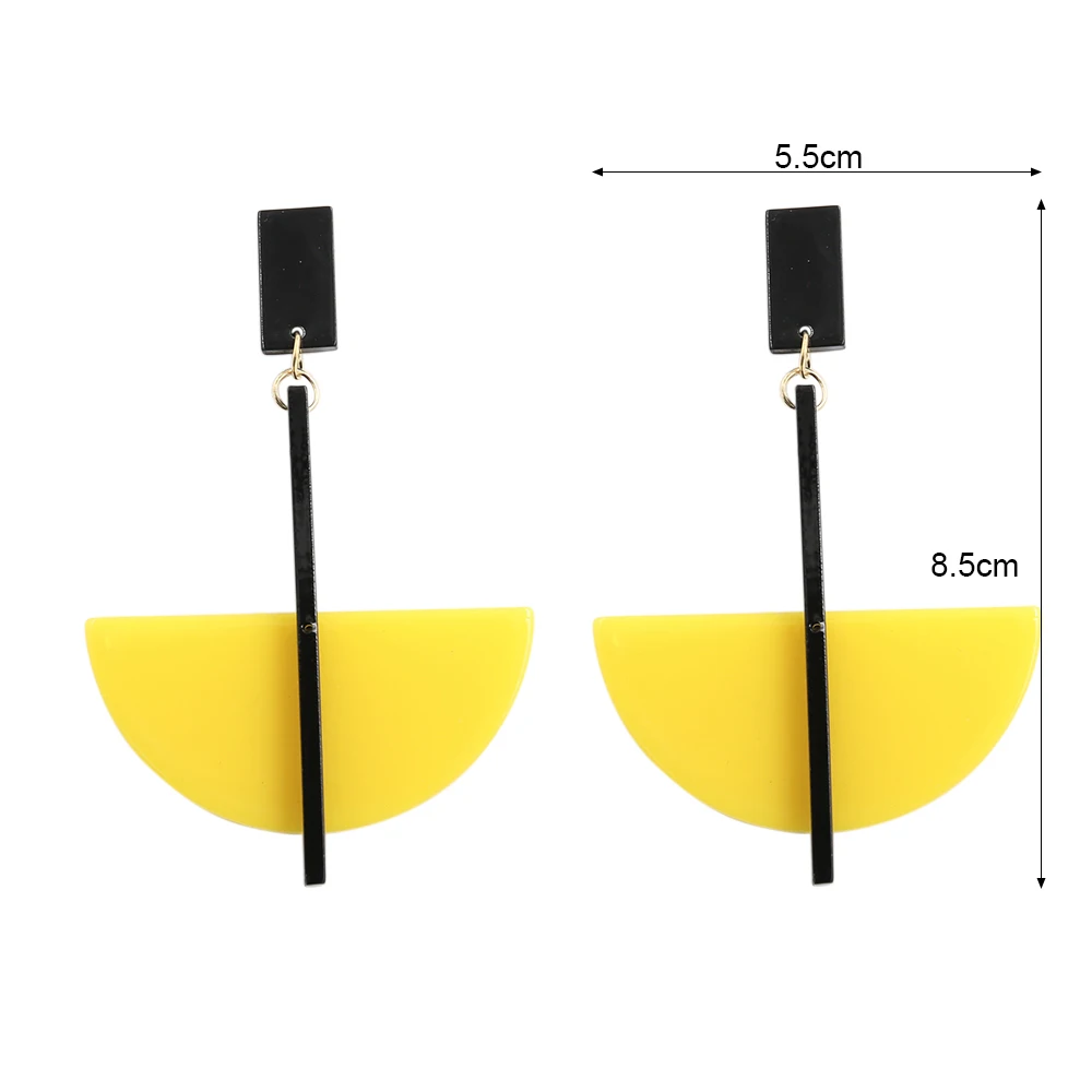 STRATHSPEY Geometric Hanging Earrings Fashion Jewelry Female Acrylic Half Cirlce Long Summer Pendant Drop Earring Yellow Gift