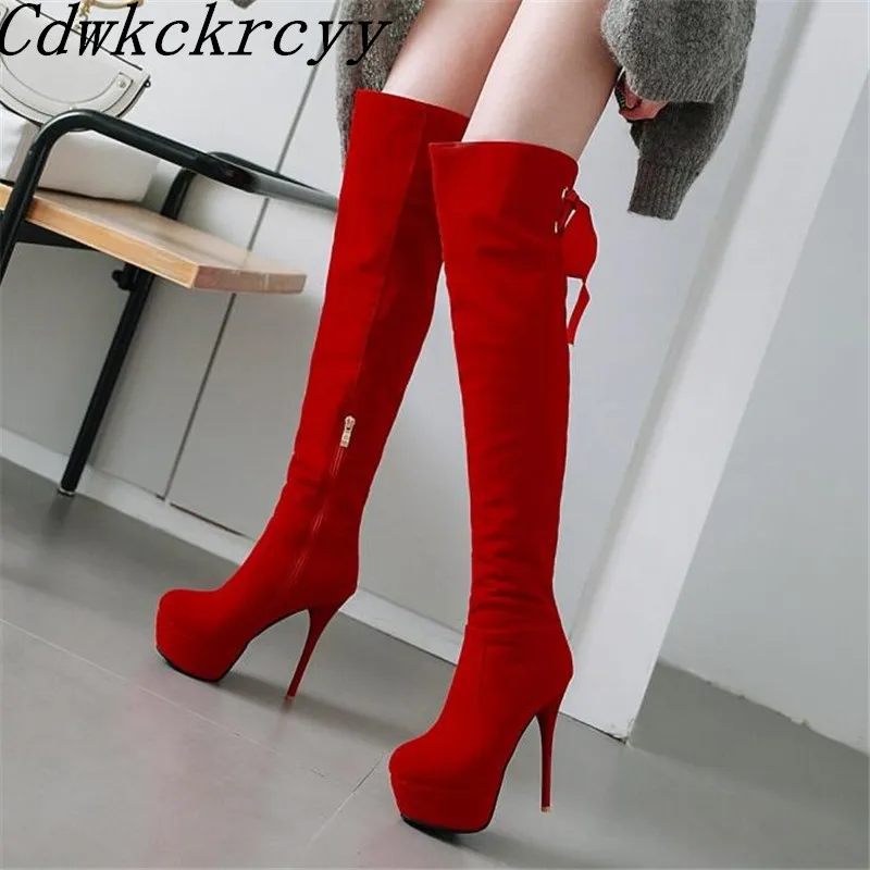 winter New pattern fashion Round head gules sexy Over knee Elastic force Thin leg Boots Fine heel Add wool Keep warm Women Boots