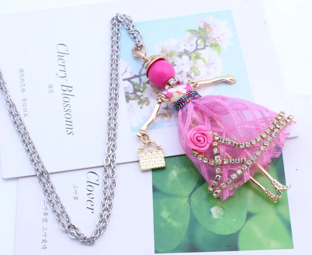 Statement Flower Dress  Doll Necklace Handmade French Doll Pendant 2018 New Alloy Girl Women Necklace Fashion Jewelry