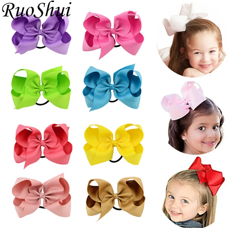 

6 Inch Solid Color Hair Bows Hair Ties Boutique Elastic Hair Bands Kids Scrunchies Rubber Ponytail Holder Girls Hair Accessories