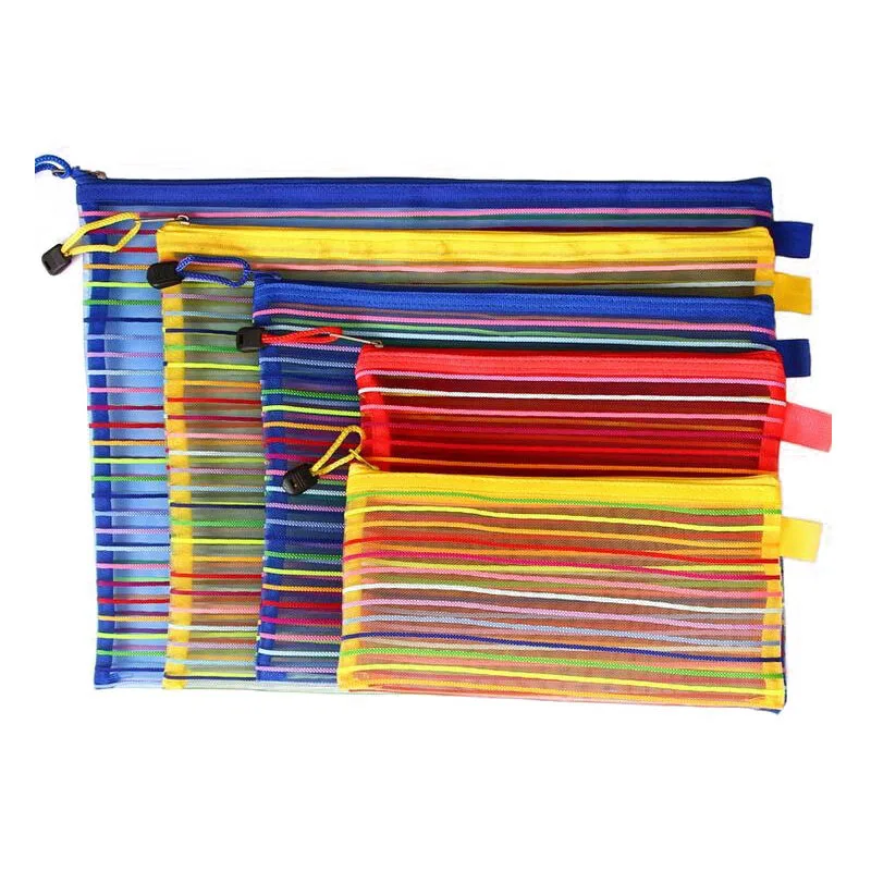 200pcs/lot A4 Size 33.5*24cm Rainbow Stripe Zipper Folder Documents File Organizer Storage Bag For Papers Cosmetic ZA3944