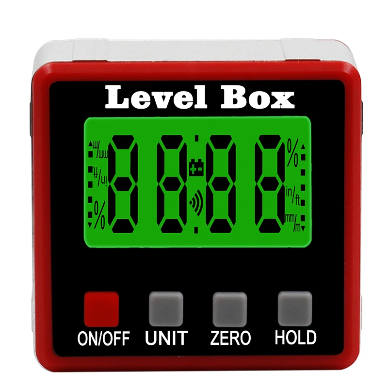 Precisão Transferidor Digital com Ímã Base, impermeável Nível Box, inclinômetro, ângulo Finder, Bevel