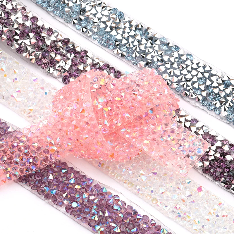 10mm/15mm 1Yard Sewing Resin Trim Strass Hot Fix Rhinestone Tape Applicator Ribbon With Rhinestones Iron On Appliques