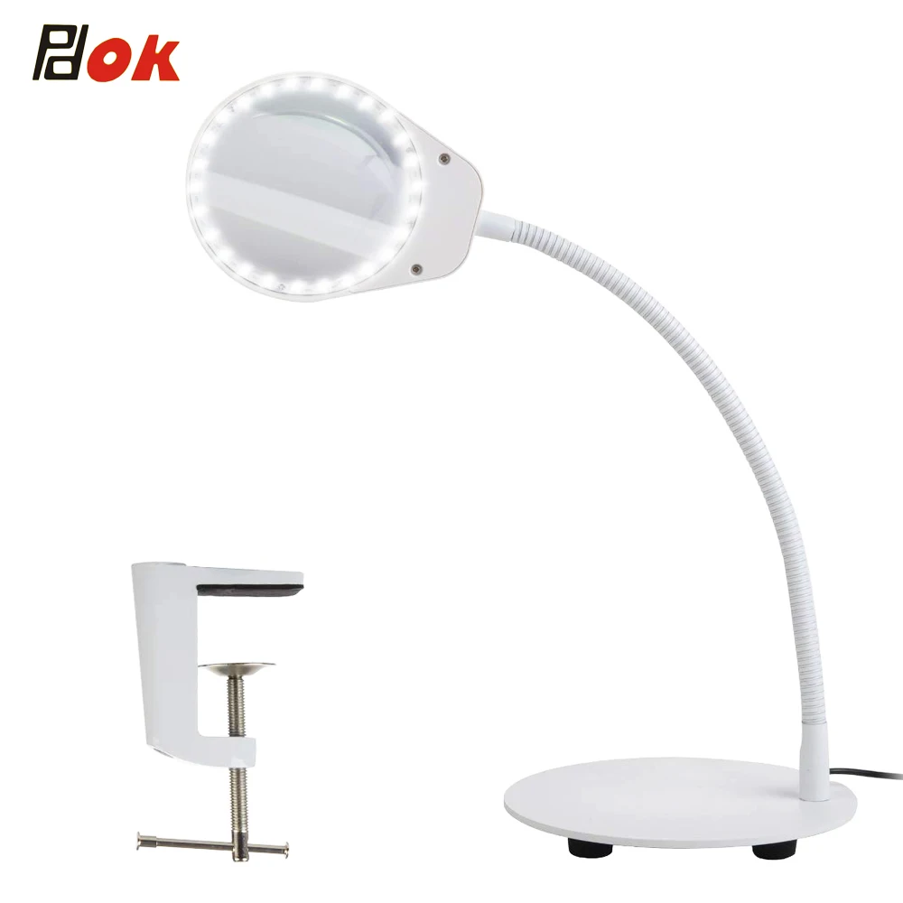 

Dimmable Magnifying Glass Desk Lamp Hands Free 2 in 1 3X/10X Lighted Magnifier with Stand & Clamp Adjustable Gooseneck Lamp