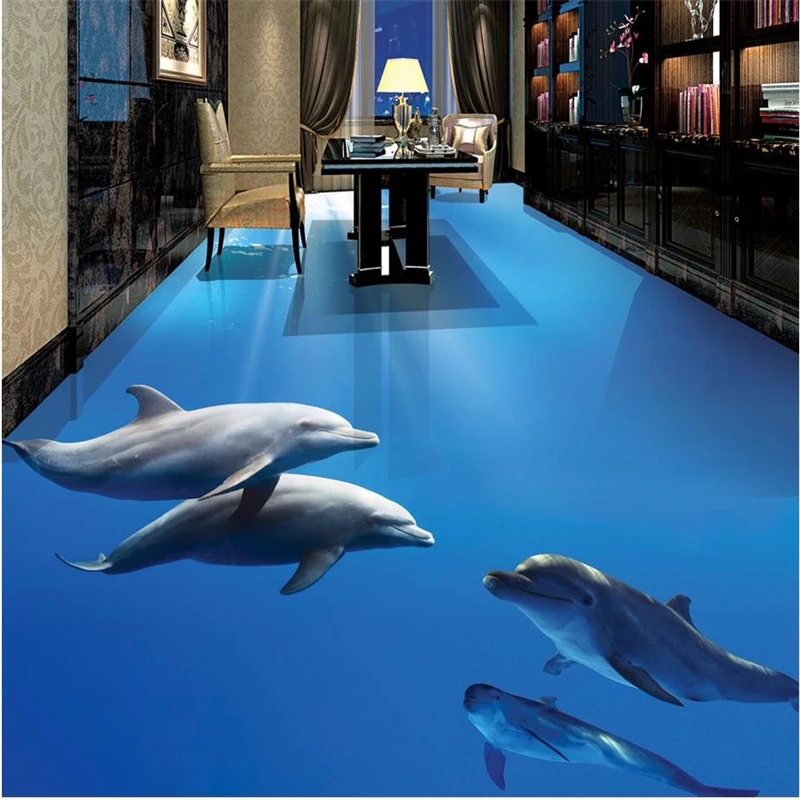 beibehang Large murals flooring marine dolphins 3D wallpaper flooring waterproof anti - skid home decoration