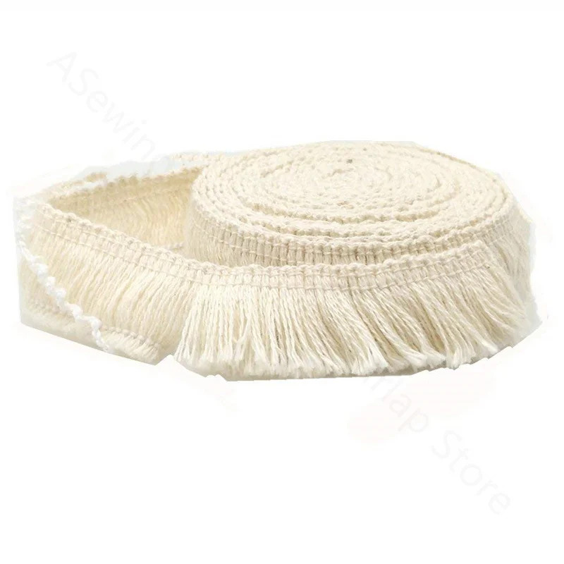 2 Yards 2 cm Wide Cotton Tassel Fringe In Beige. white thin Lace Sewing Decoration 5BB5468