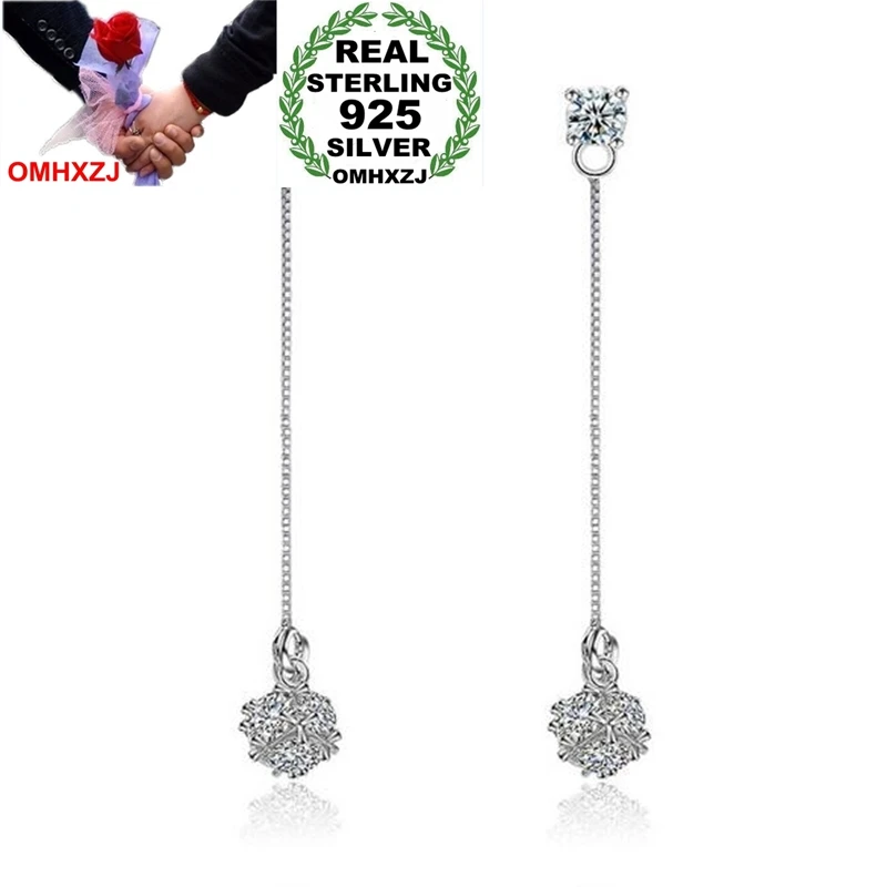 

OMHXZJ Wholesale Jewelry Elegant Temperament Fashion for Woman Gift Cube Sugar 925 Sterling Silver Tassel Stud Earrings YS254