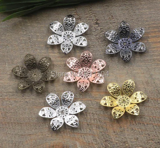 

31mm Multi-color Plated Brass Metal Blank Circle Filigree 3D Flower Links Wraps Connectors DIY Jewelry Findings Connectors