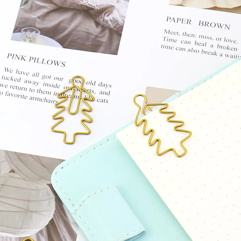 TUTU 20 pcs/box hot sale gold metal christmas tree multicolour clip paper clip bookmark book mark cute paper clip H0235