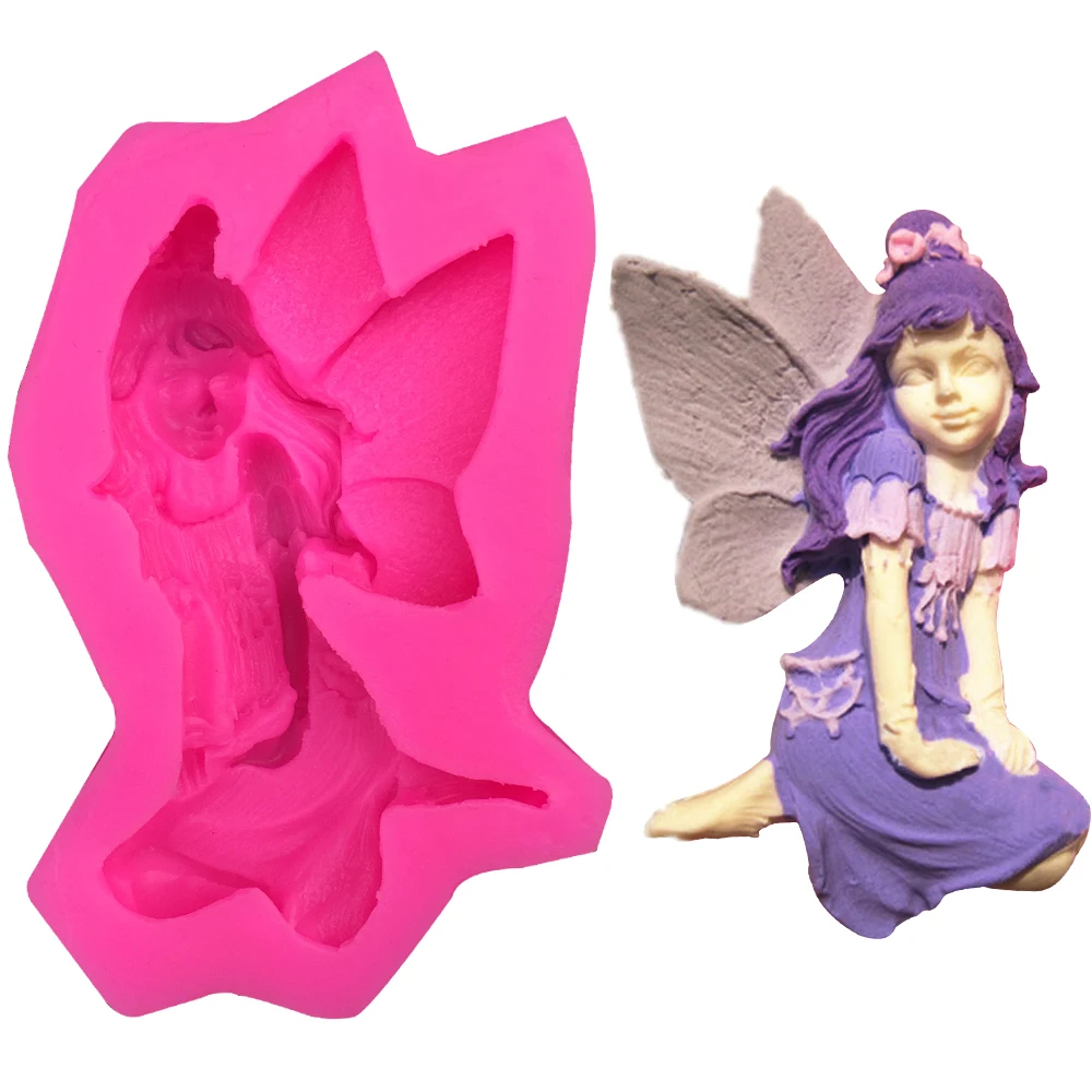 Cute fairy female angel Shape 3D fondant cake silicone mold food grade mastic pastry candy Clay making soap Candle tools F0236