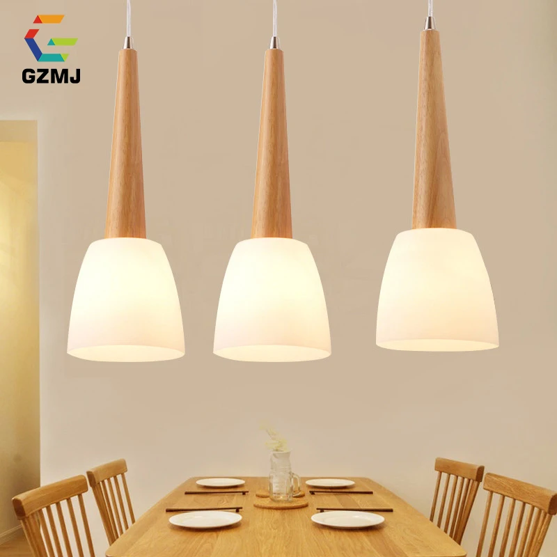 

GZMJ Modern Wood Pendant Lights 1/3 Heads E27 Holder Hanglamp LED Home Light Fixtures for Bedroom Dining Room Living Room Study