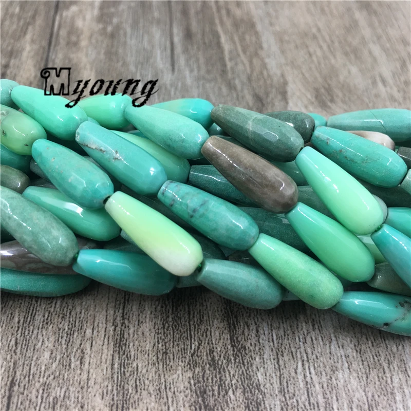 6x16MM Teardrop Green Grass Agates Apple Stone Loose Beads For DIY Jewelry Making MY1597