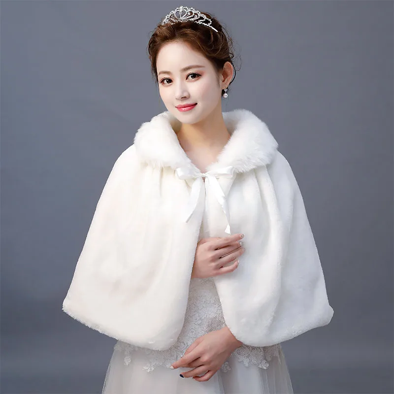 Winter Bridal Capes For Wedding Dress Faux Fur Shawl Wrap Wedding Bridal Bridesmaid Wraps Warmer Women Shawl With Ribbon Cloak