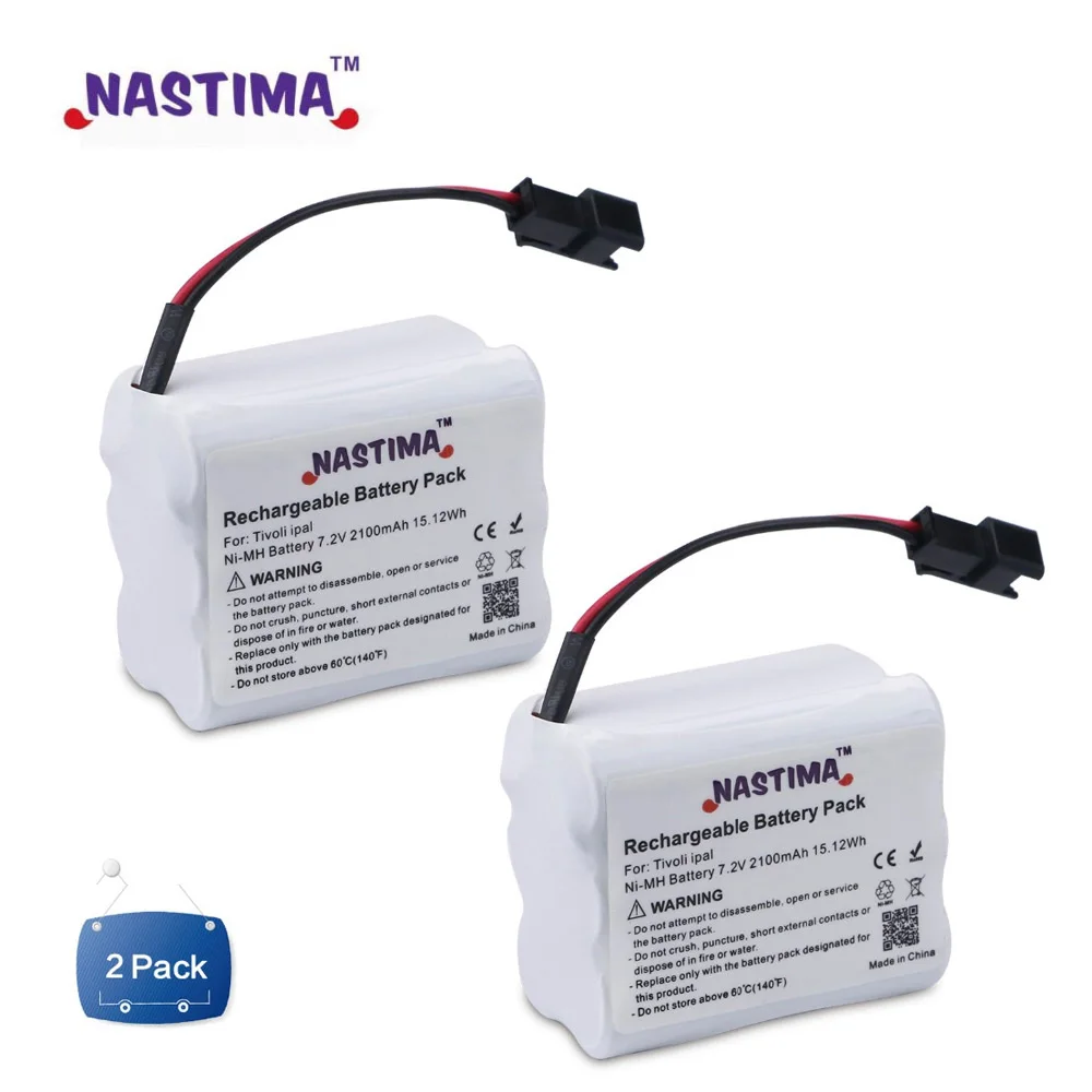 

NASTIMA 2Pack 7.2V 2100mAh NI-MH Audio Replacement Battery for Tivoli PAL iPAL Radio (MA-1, MA-2, MA-3 Compatible 2 Wire)