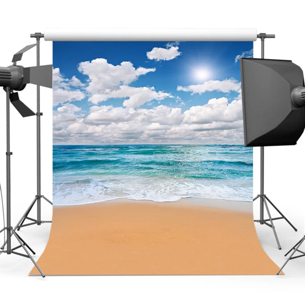 

Summer Blue Sky Sea Wave Photography Backdrop Sandy Beach Background Photo Sutdio S-576