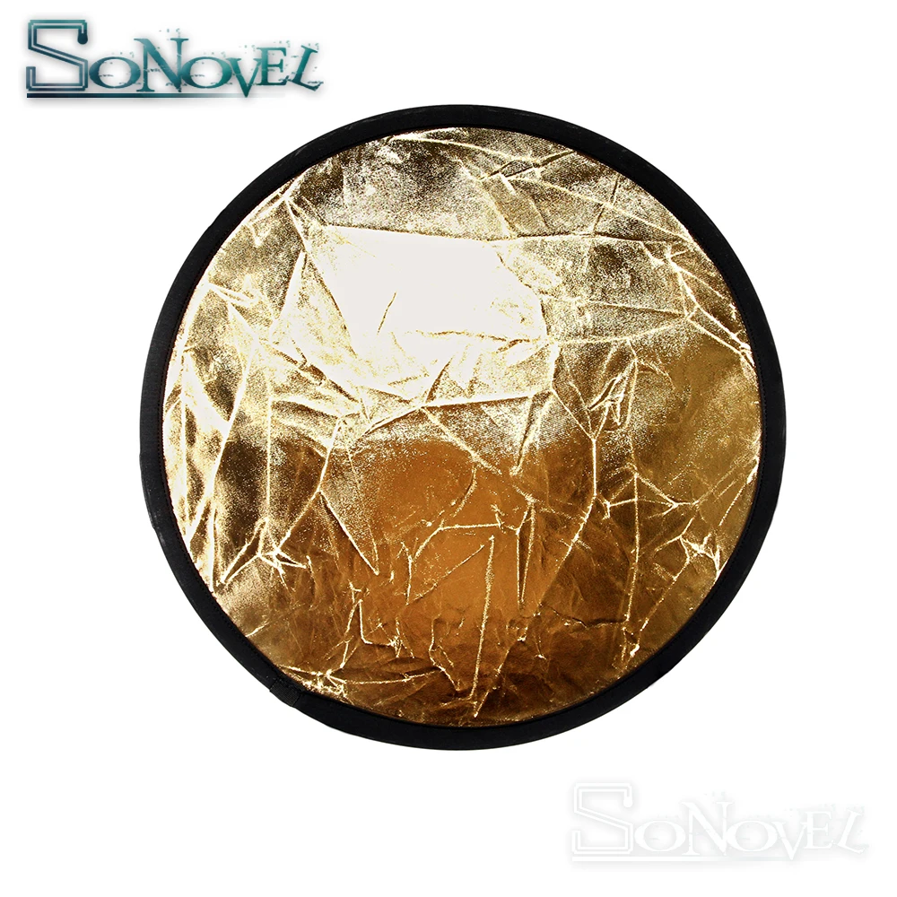 Refletor de estúdio redondo 2 em 1 60cm 24 polegadas, disco de luz dourado e prateado, refletor com bolsa