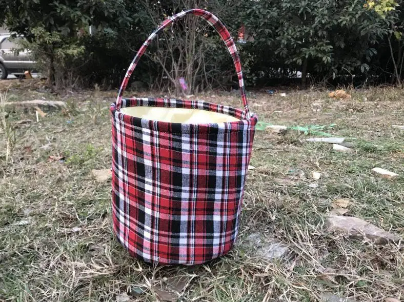 Plaid Easter Bucket Cotton Rabbit Baskets Bag DIY Bunny Storage Bags Cute Easter Gift Handbags Rabbit Ears Put Easter Egg SN1658