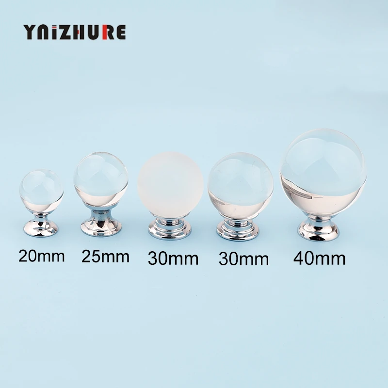 YNIZHURE New Brand 20-40mm Scrub Ball Design Crystal Glass Clear Knobs Cupboard Cabinet Pulls Kitchen Door Handles Drawer Handle