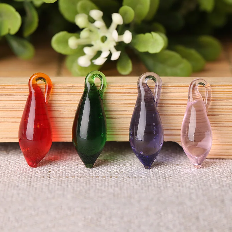 5pcs/lot 7mmx20mm Lampwork Glass Beads Water Drop Colored Glass Beads Big Hole 2mm Bead for Necklace Earrings DIY Jewelry Making