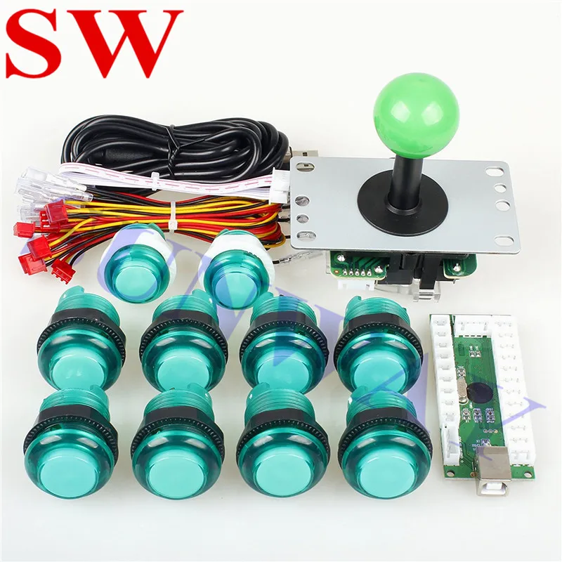 Free Shipping 1 Player Arcade Game Machine Parts Arcade 5Pin Joystick + 10 x5V LED Illuminated Push Button+5 Color for Seletion