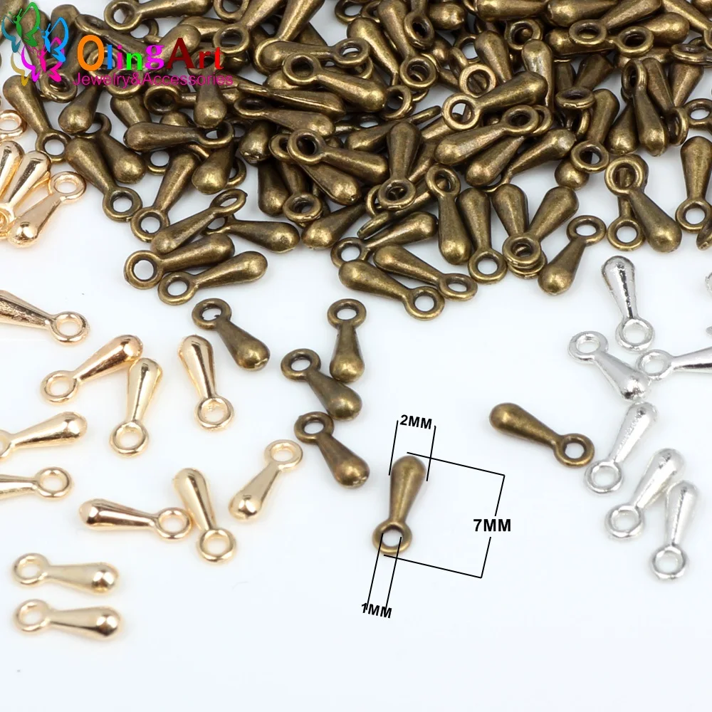 OlingArt 7MM 300pcs/Lot Copper Water Droplets Cord Used For Necklace Bracelet Crimp Ends Extended Extension Chains Tails Clasp