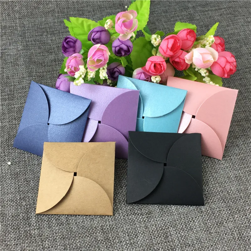 50 Set Flower Bud Shape Earring Packaging Earring Card & Cover Sets 6 Colors DIY Kraft Paper Jewelry Packaging Gift For Love