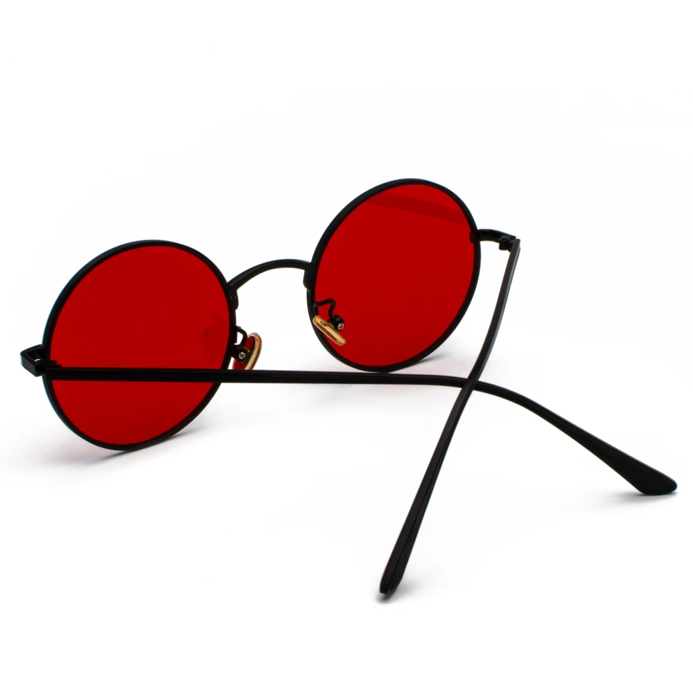 Kachawoo women sunglasses with red lenses round metal frame vintage retro glasses sun for men unisex birthday gifts