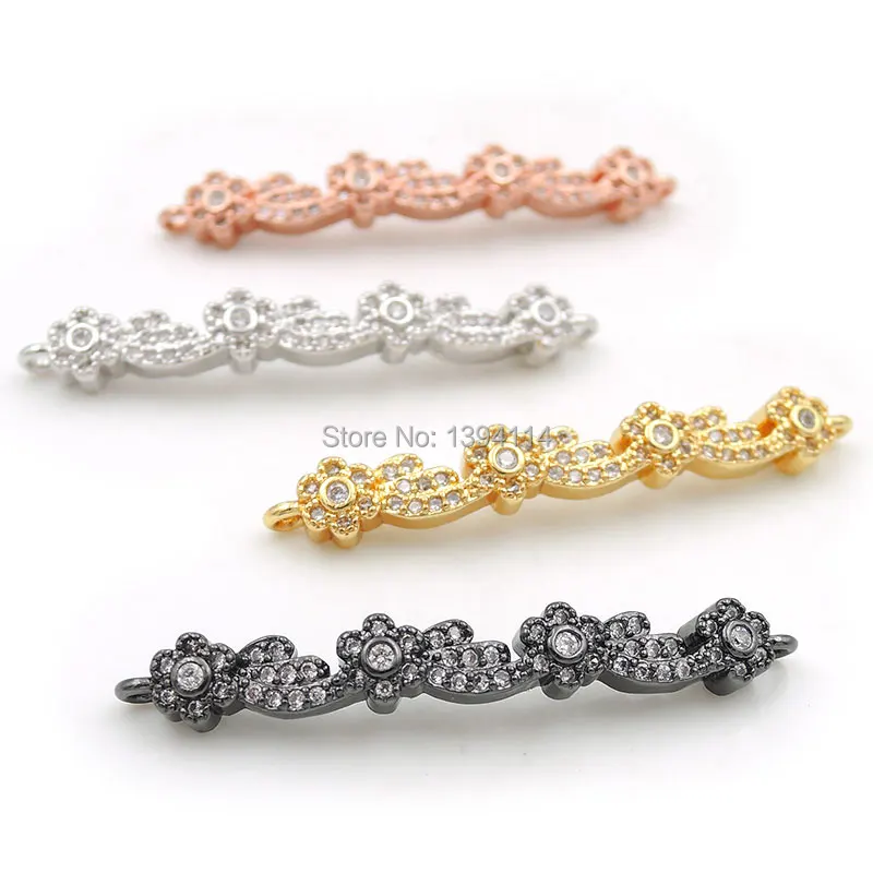 38*5*3mm Micro Pave Clear CZ Arc Bar Connector Of Spray Fit For Women As DIY Bracelets Accessory