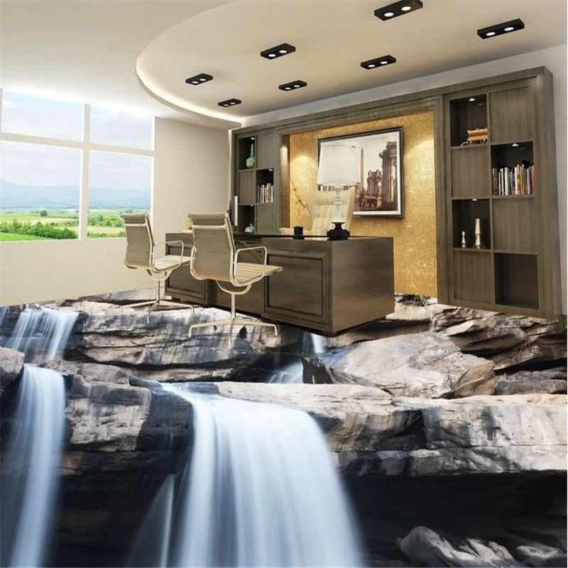 

beibehang floor tiles Waterfall stone 3d floor photo wallpaper vinyl flooring Self-adhesive bedroom wallpaper 3d pvc flooring