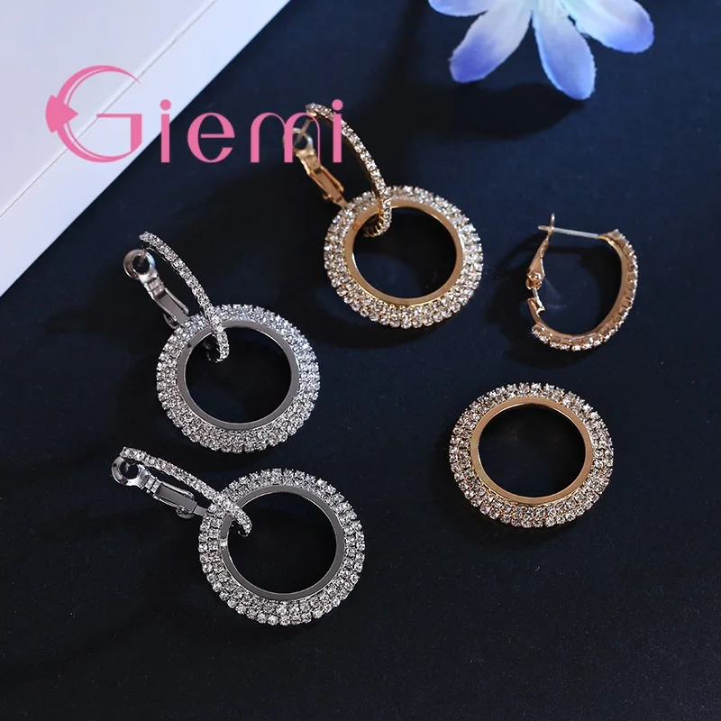 Hot Sale 925 Silver Round Crystal Earring Hip Hop Big Circle Bride Large Ring Earrings Valentine\'S Day Gift Party