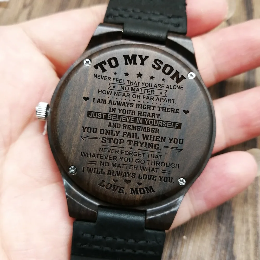 

NEVER FORGET THAT I LOVE YOU - FROM MOM TO SON ENGRAVED WOODEN WATCH