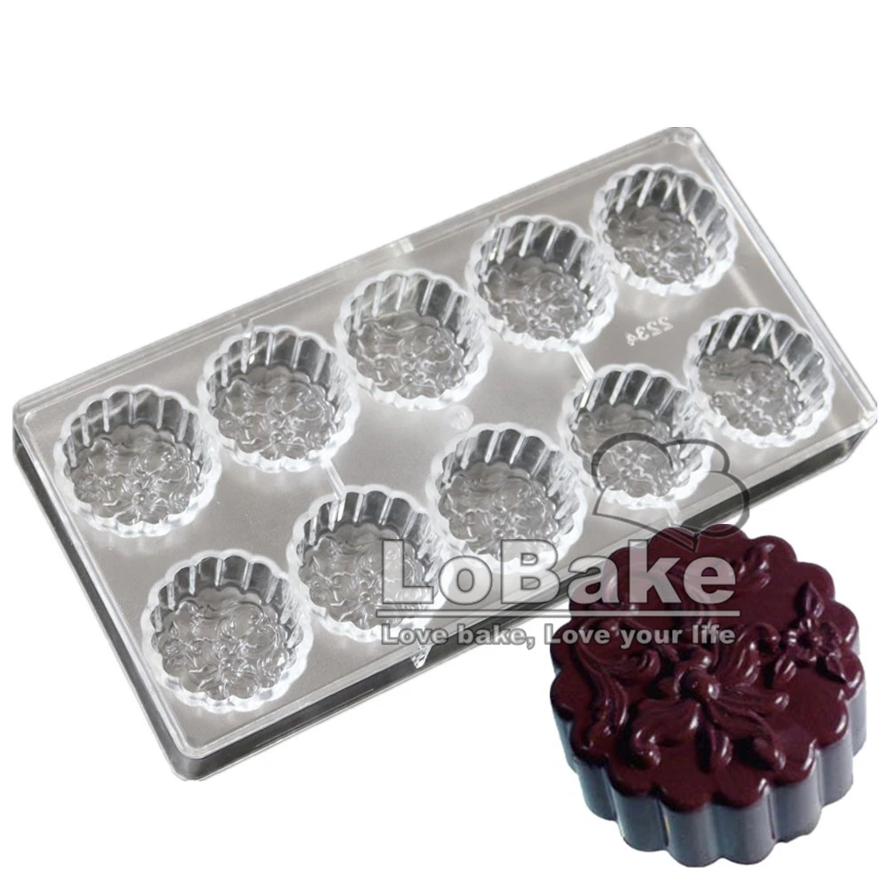 

New arrivals round Chinese style tree peony flower shape durbale Polycarbonate Chocolate fondant candy pudding moon cake mold