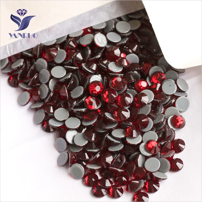 YANRUO 2058HF SS4-SS30 Dark Siam Flat Back Hotfix Rhinestone Iron On Crystal Stones Strass Loose Beads For Clothing