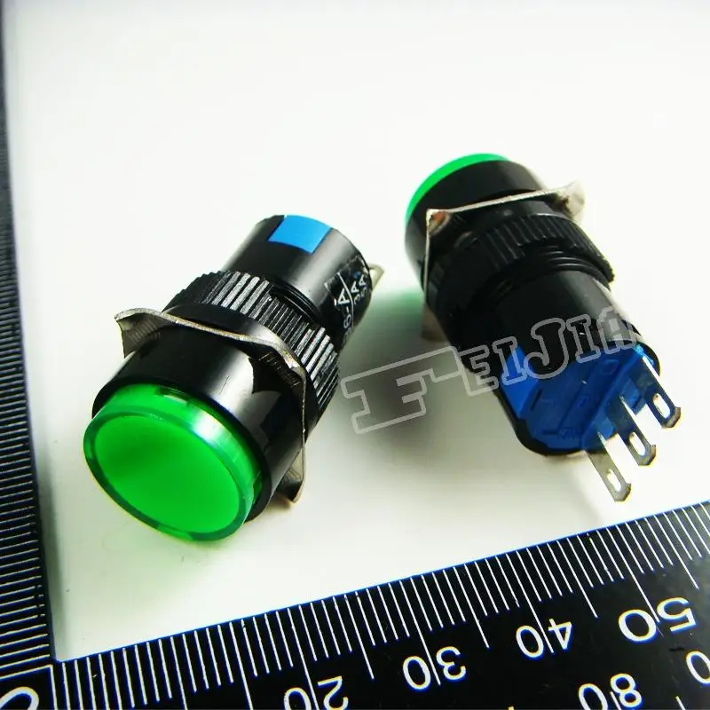 AB6-M Button color Green AC 3A/250V (DC 30V/5A) 3Pin Non Self-locking Push Button Switch (Self reset switch) 5Pcs/lot