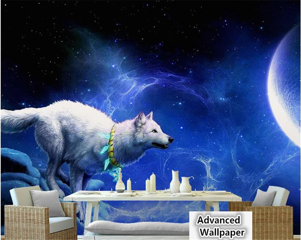 

beibehang White Wolf necklace moon crescent dream aesthetic KTV tooling landscape background papel de parede 3d wallpaper behang