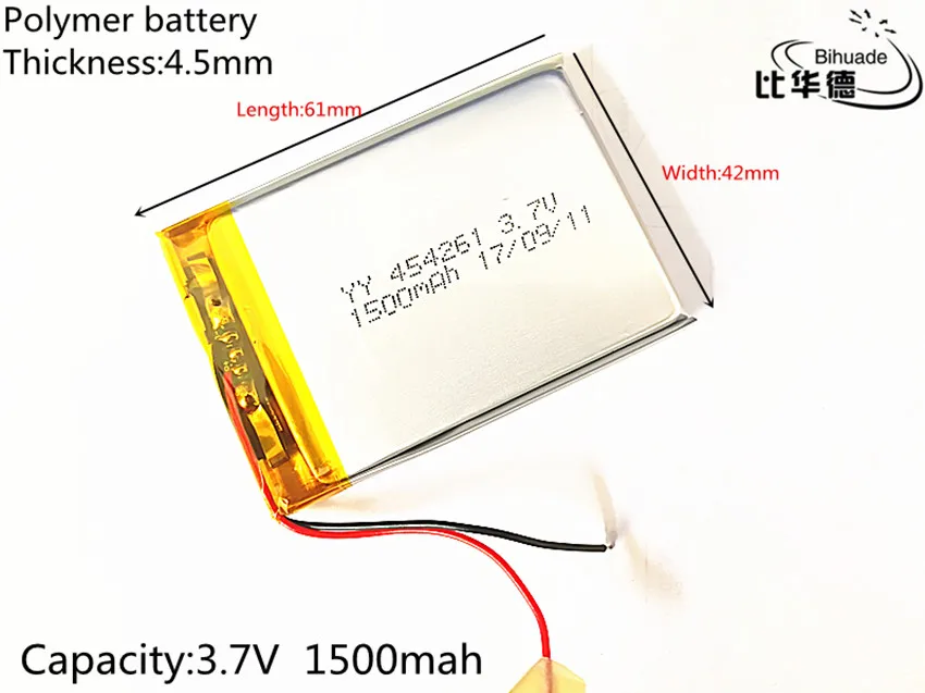 Darmowa wysyłka 3.7 V thium polimerowa bateria 454261 MP3 MP5 GPS Bluetooth małe stereo 1500 mAh