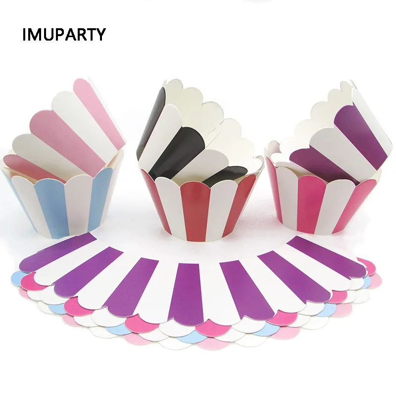 12 sztuk paski Cupcake Wrapper papier bez ozdoba na wierzch tortu ślub cukierki na przyjęcie urodzinowe Bar akcesoria dekoracyjne Anniversaire cyrk