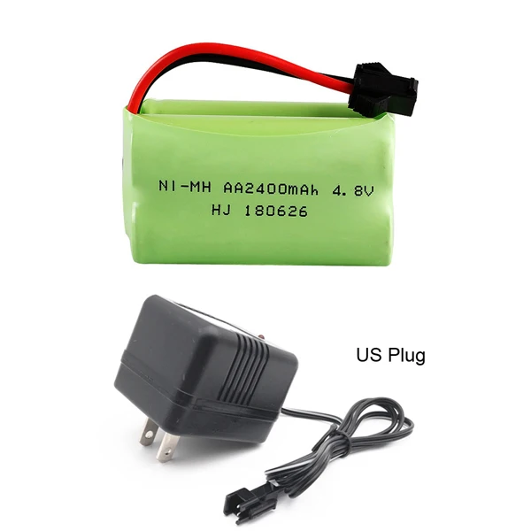 Pacote de bateria aa com carregador, 4.8v 2400mah ni-mh, conjunto de cabo 5 em 1 para rc, carro, barco, robô, brinquedos, tomada sm, alta capacidade, 4.8v, nimh