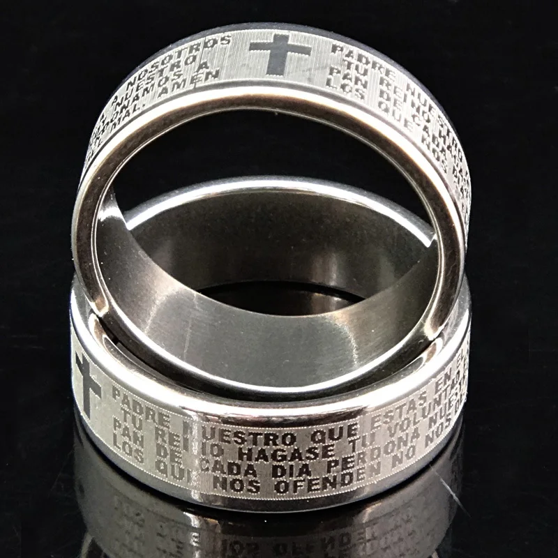 Guaranteed New 6m Religious Silver 316L Titanium Stainless Steel Cross Verses Men's Women Ring Wholesale Jewelry Lots A694