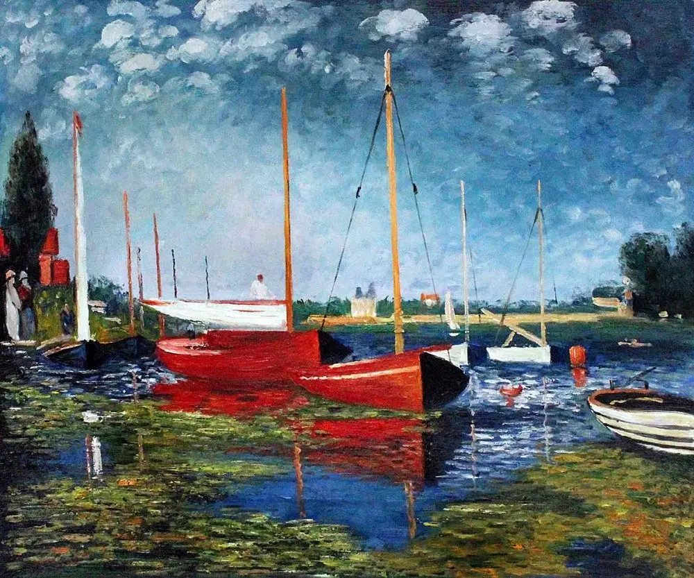 

Impressionist Painting Red Boats at Argenteuil by Claude Monet Handpainted Wall Painting Home Decoration Unframed