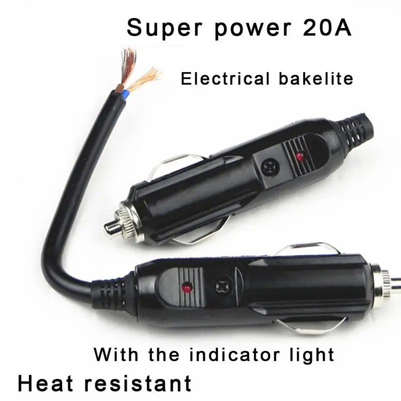 12V/ 24V Cigarette Lighter Plug Male Auto Electric Appliances Cigarette Lighter Plug With Indicator Light Inside 20A