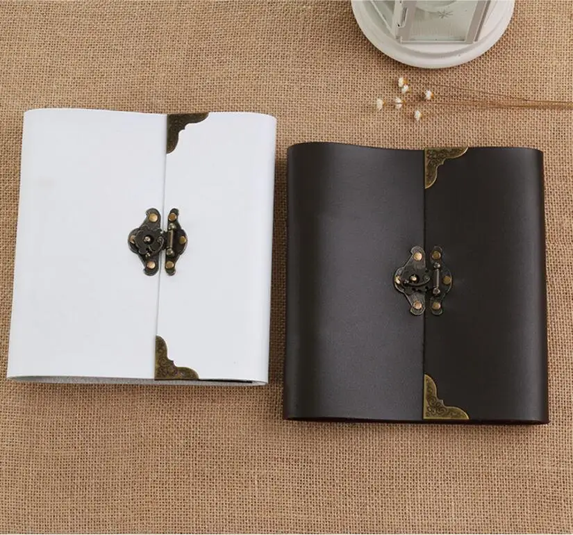 5/10/12 Inch Literary DIY retro leather photo album Paste handmade baby couple album Polaroid album with Sticker Gift Black Page