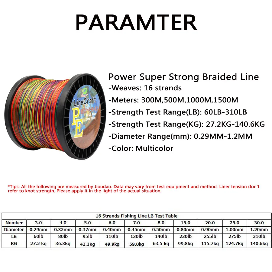 PE 16 Strands Braided Fishing Line 300m 500m 1000m 1500m Super Strong Japan Multifilament Fishing Line for Sturgeon Fishing