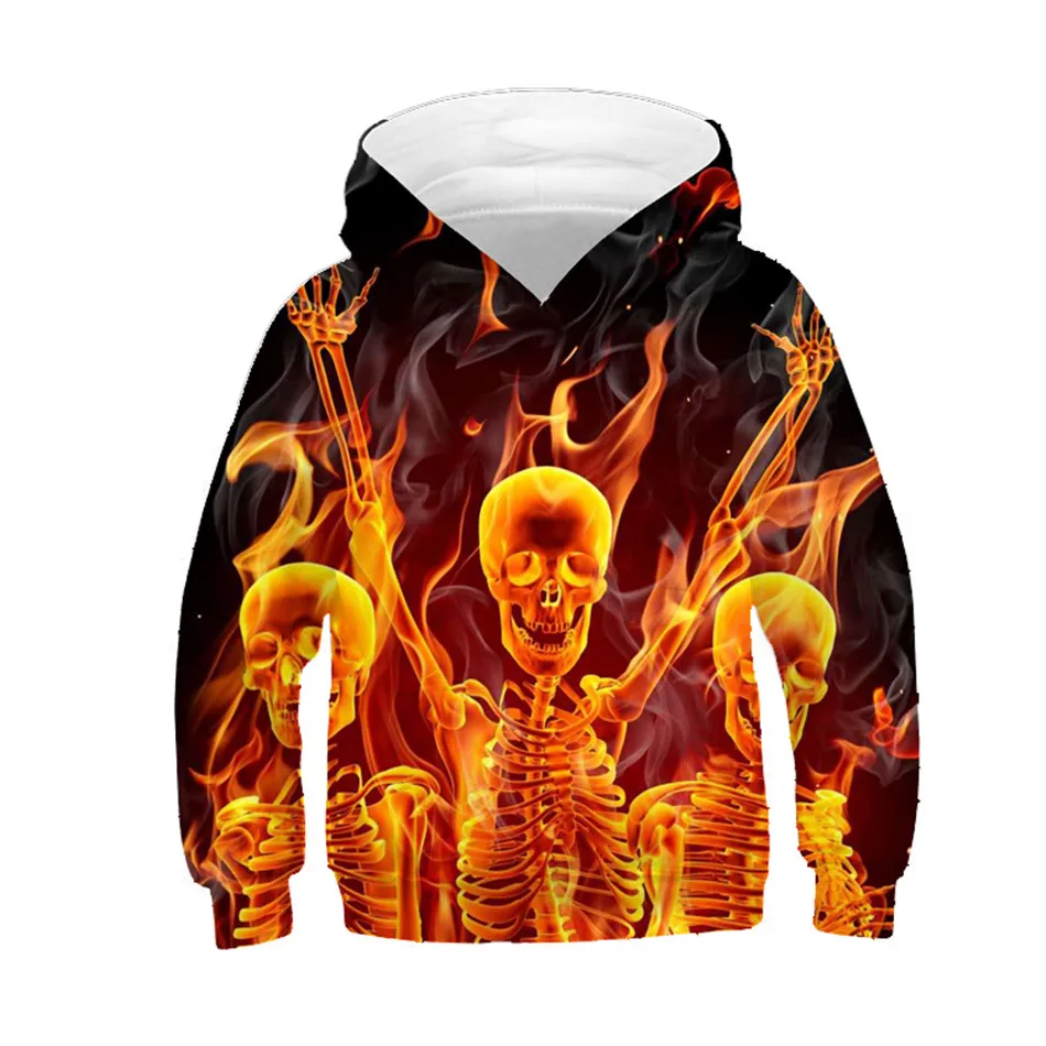 2020 All Saints' Day Boys Fire Hoodies Skull Body Hand Beautiful Girl Design Fashion Sweatshirt Children 3d Clothes Kids Tops