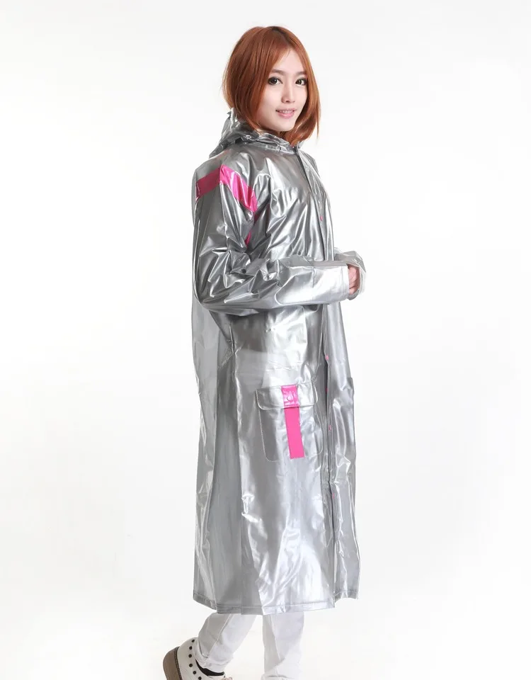 Women\'s Trench Coat Long Red Silver Thick Super Big Trench Rain Coat Travel Winter Camping Rain Poncho Chubasquero Mujer