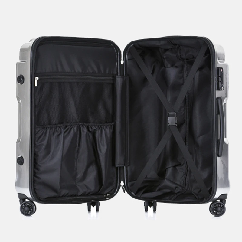 Valise de voyage à roulettes en métal pour hommes et femmes, bagage à roulettes miroir, boîte à mot de passe pour étudiants, bagage à la mode, 20 po, 24 po, 26 po, 29 po