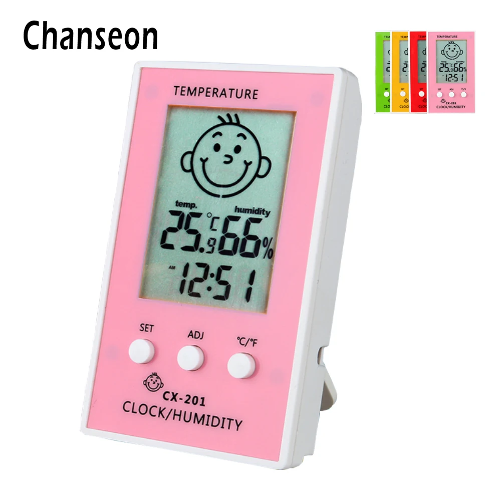 Thermometer Hygrometer Clock 3 Colors Available Measure Temperature Humidity Digital LCD Meter Weather Station Tester C/F