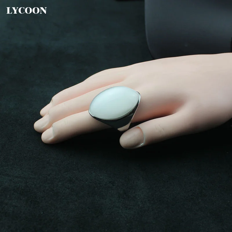 LYCOON newest arrival luxury opal ring 316L stainless steel Channel setting white opal stone for women party rings LYD0188