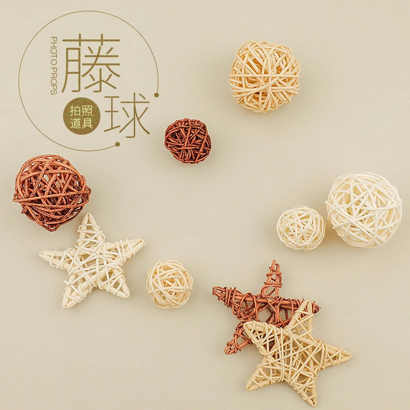 Ins Fotografie Requisiten Hintergründe Zubehör 9 stücke Natürliche Rattan Wicker Kugeln Sepak Takraw Ball Foto Studio Home Dekoration
